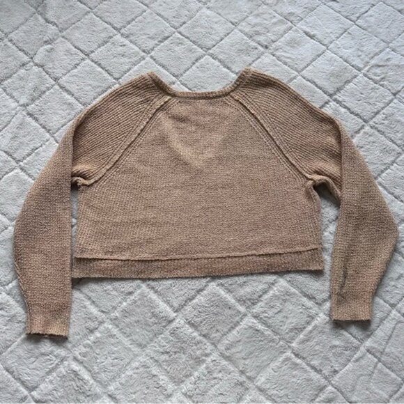 Free People | "Camel" Women's High Low V-Neck Cropped Sweater | Size Small - Picture 4 of 12